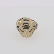 Safari 14k Yellow Gold Black and White Diamond Tiger Ring, 1.85 TCW