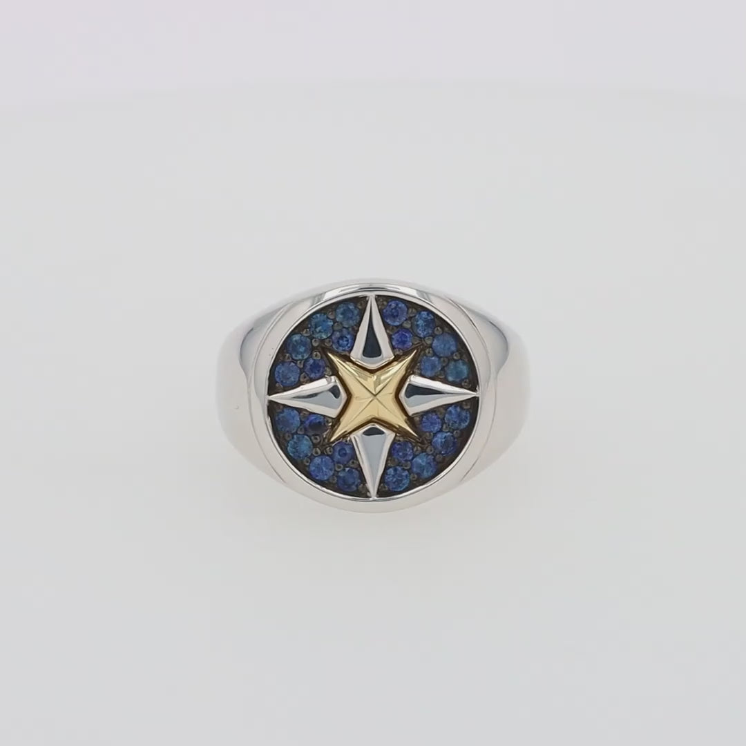 Men's Sterling Silver and 18K Yellow Gold Blue Sapphire Ring, 0.75 TCW