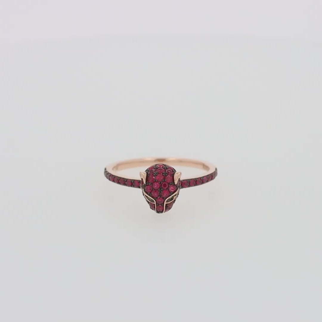 Translation missing: en.Signature 14K Rose Gold Ruby and Tsavorite Panther Ring, 0.59 TCW