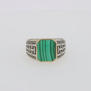 Men's Sterling Silver and 14K Yellow Gold Malachite Ring, 6.05 TCW