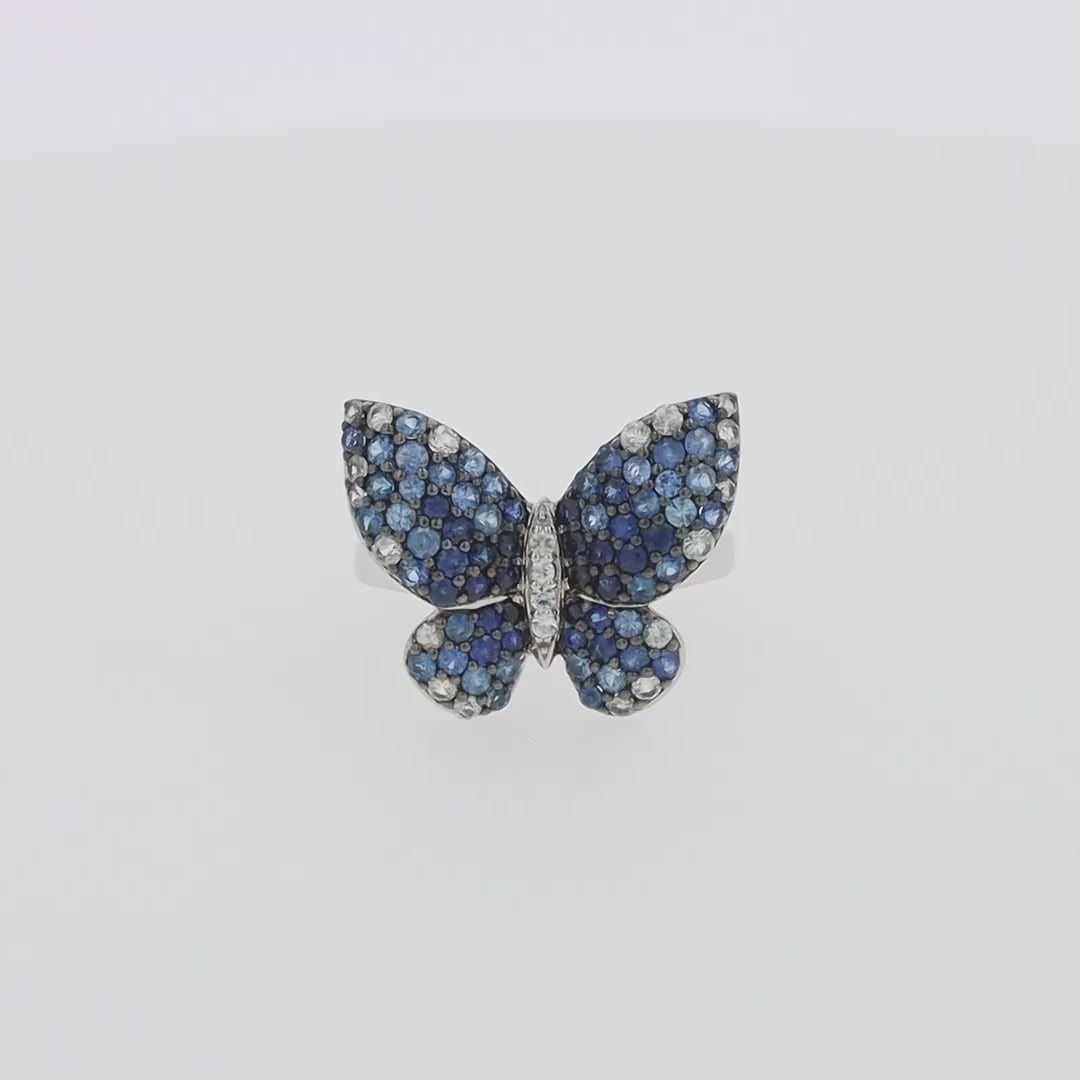 Translation missing: en.Nature Sterling Silver Blue Sapphire Splash Butterfly Ring, 1.70 TCW