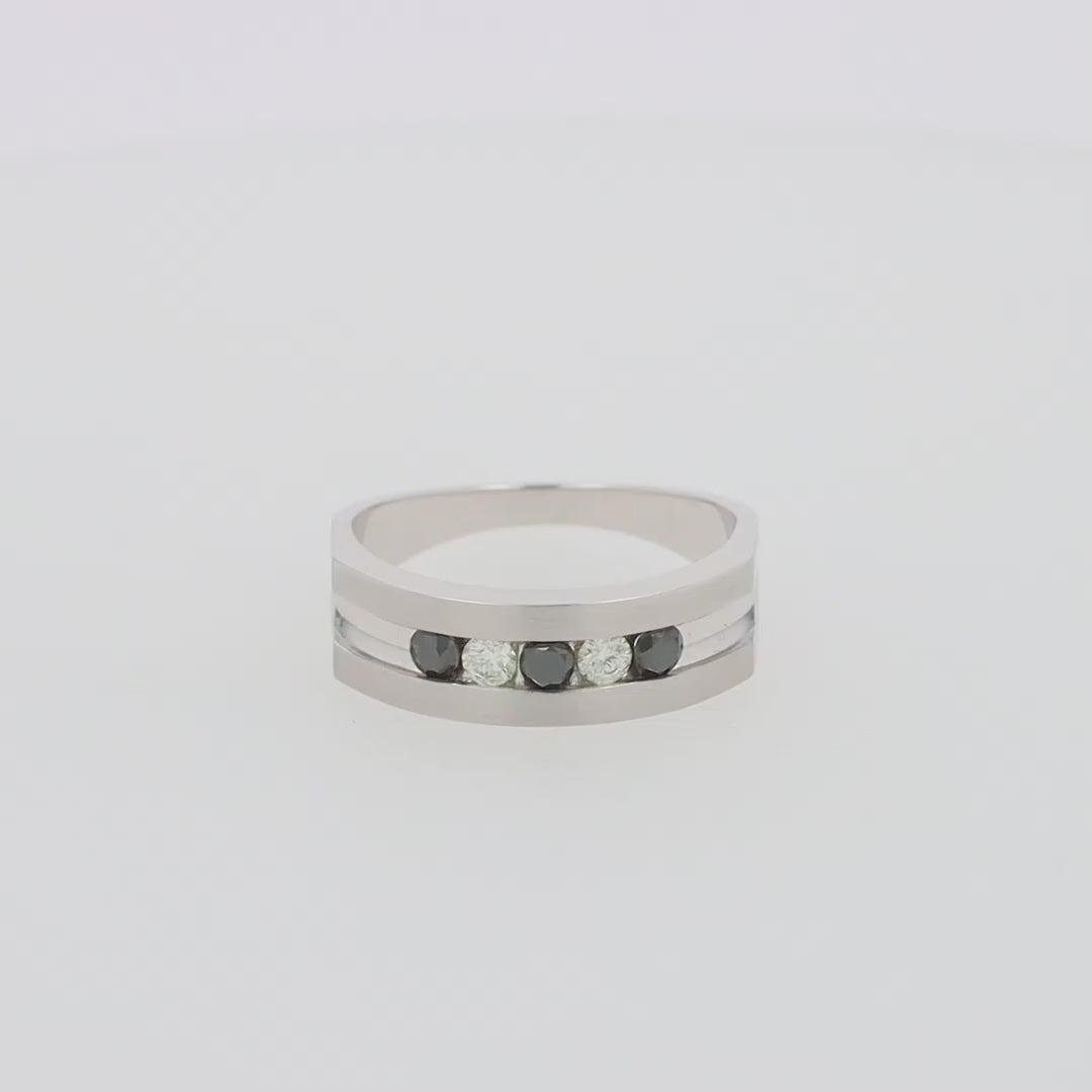 Men's 14K White Gold Black and White Diamond Ring, 0.49 TCW