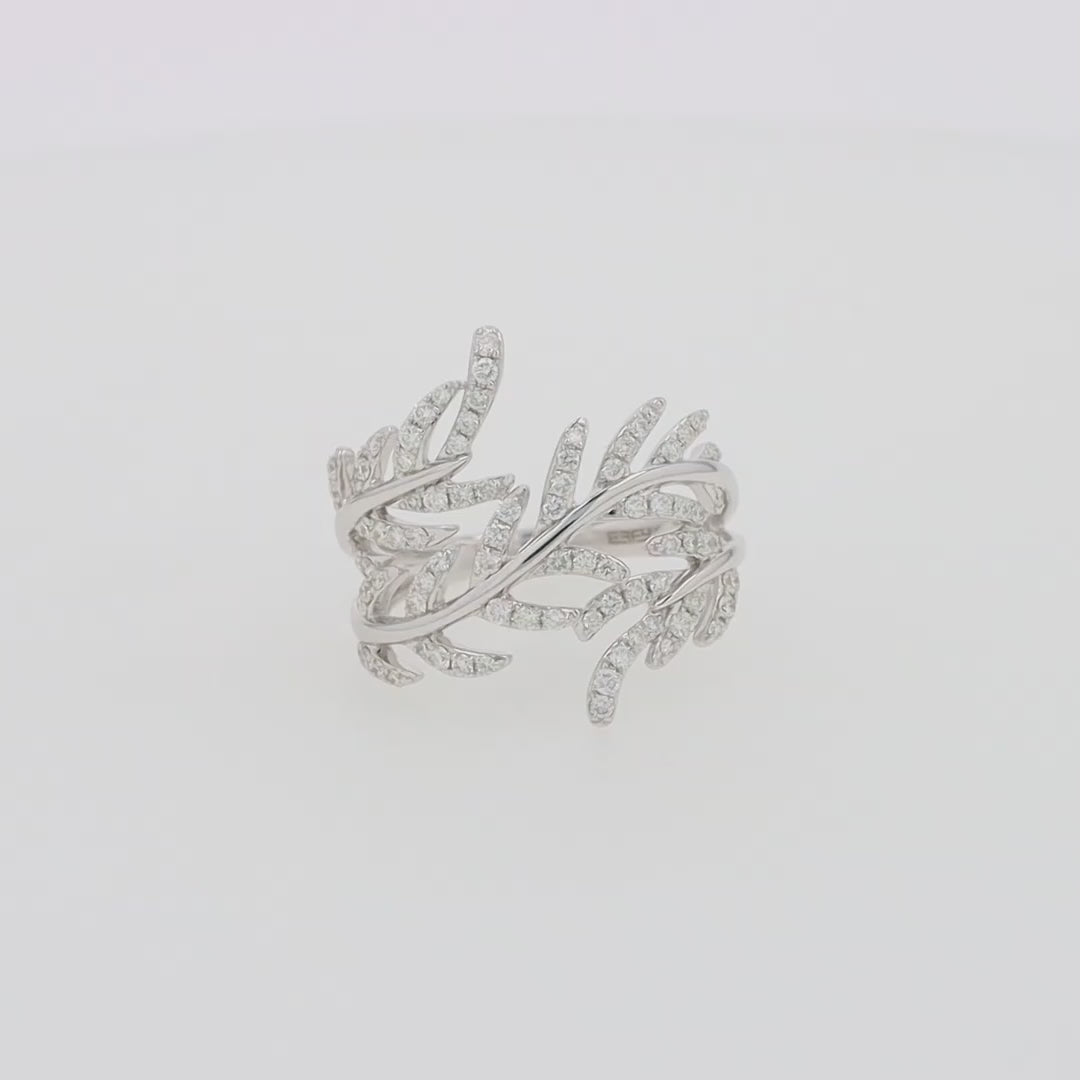Translation missing: en.Pave Classica 14K White Gold Diamond Wrapped Leaf Ring, 0.62 TCW