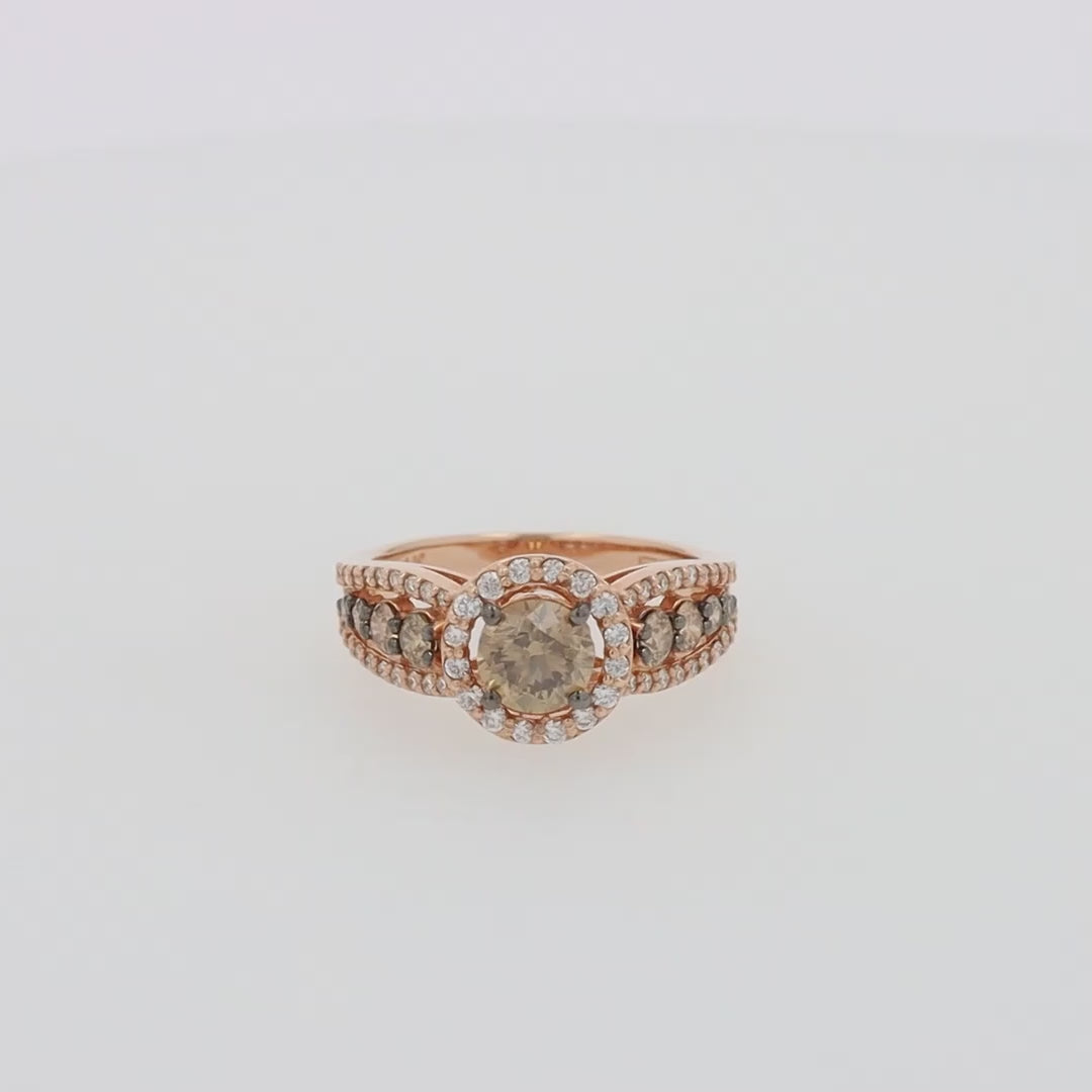 14K Rose Gold Espresso and White Diamond Ring, 1.64 TCW