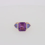 14K Rose Gold Amethyst, Tanzanite and Diamond Ring, 7.49 TCW