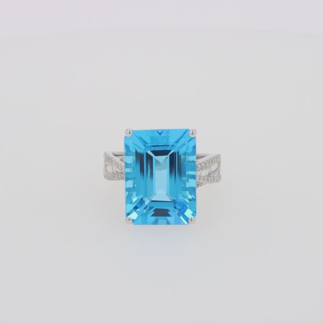 Translation missing: en.Ocean Bleu 14K White Gold Blue Topaz and Diamond Ring, 13.65 TCW
