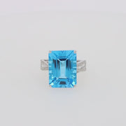 Ocean Bleu 14K White Gold Blue Topaz and Diamond Ring, 13.65 TCW