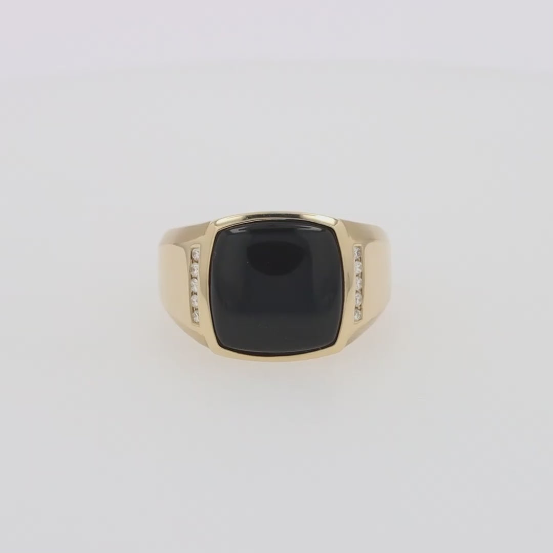 Translation missing: en.Men's 14K Yellow Gold Black Agate and Diamond Ring, 0.13 TCW