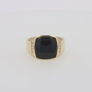 Men's 14K Yellow Gold Black Agate and Diamond Ring, 0.13 TCW