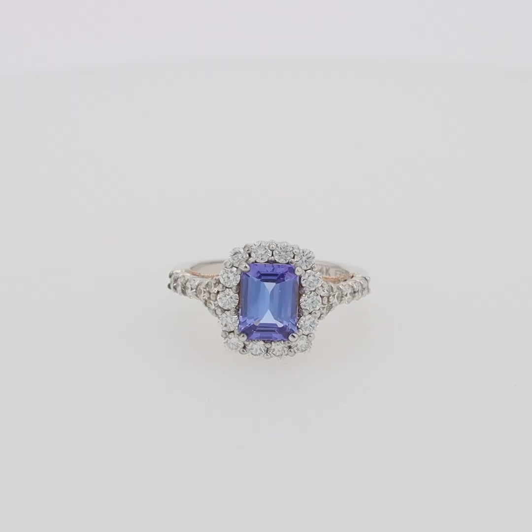 Translation missing: en.Nahla Siri 14K Two Tone Gold Emerald Cut Tanzanite and Diamond Ring, 2.32 TCW