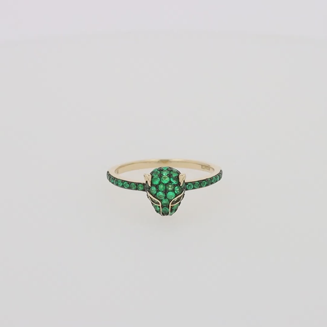 Translation missing: en.Signature 14K Yellow Gold Emerald and Tsavorite Panther Ring, 0.57 TCW