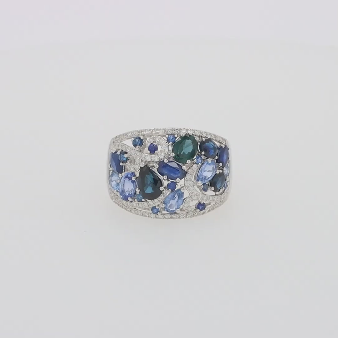 Translation missing: en.14K White Gold Blue Sapphire and Diamond Ring, 4.01 TCW
