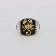 Men's Silver & 14K Gold Plating Onyx and Ruby Scorpion Ring, 5.00 TCW