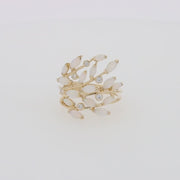 Aurora 14K Yellow Gold Opal and Diamond Filagree Leaf Ring, 1.81 TCW