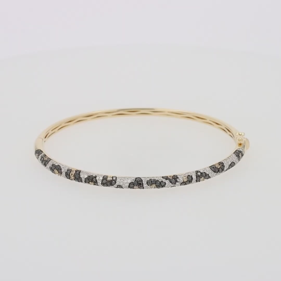 Translation missing: en.14K Yellow Gold Panther Spot Black, Espresso and White Diamond Bangle, 1.48 TCW