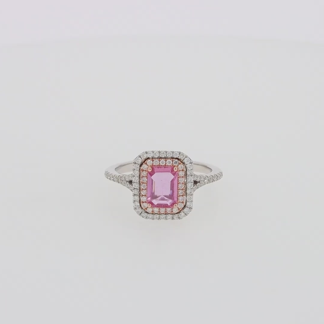 Translation missing: en.14K Two Tone Gold Pink Sapphire and Diamond Ring, 1.43 TCW