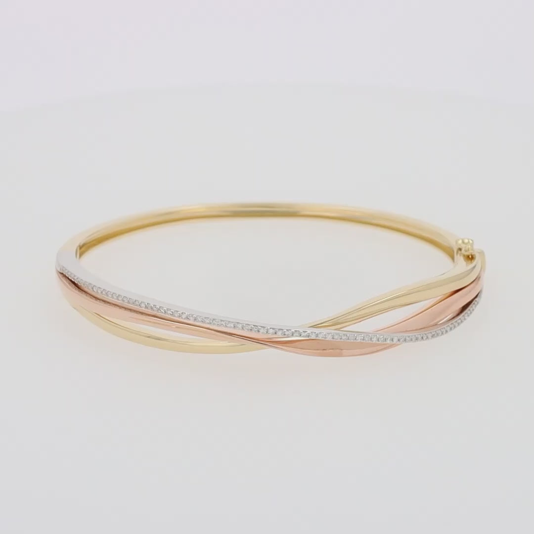 Trio 14K Three-Tone Gold Diamond Bangle 0.29 TCW