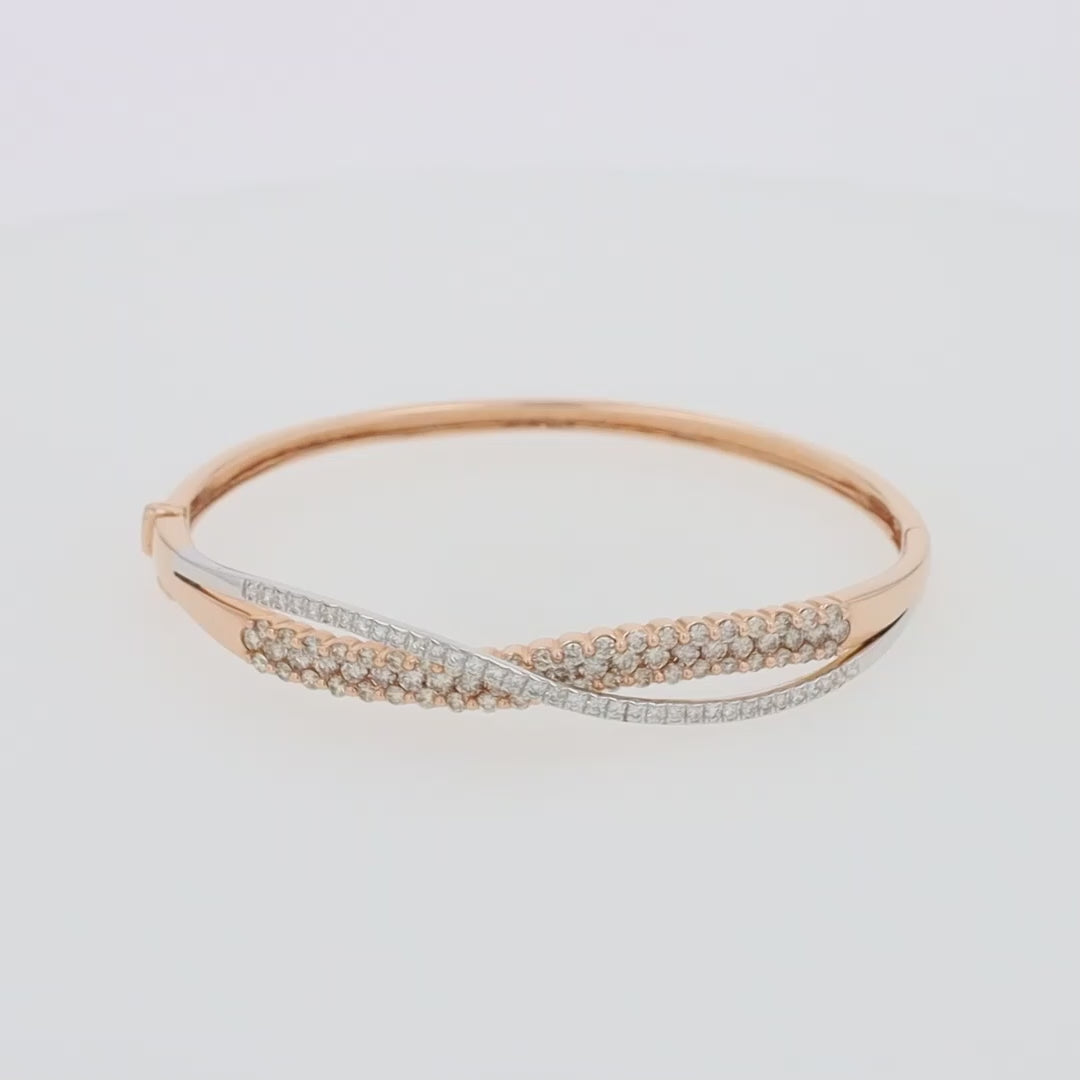 Translation missing: en.14K Two Tone Gold Espresso and White Diamond Crossover Bangle, 2.00 TCW