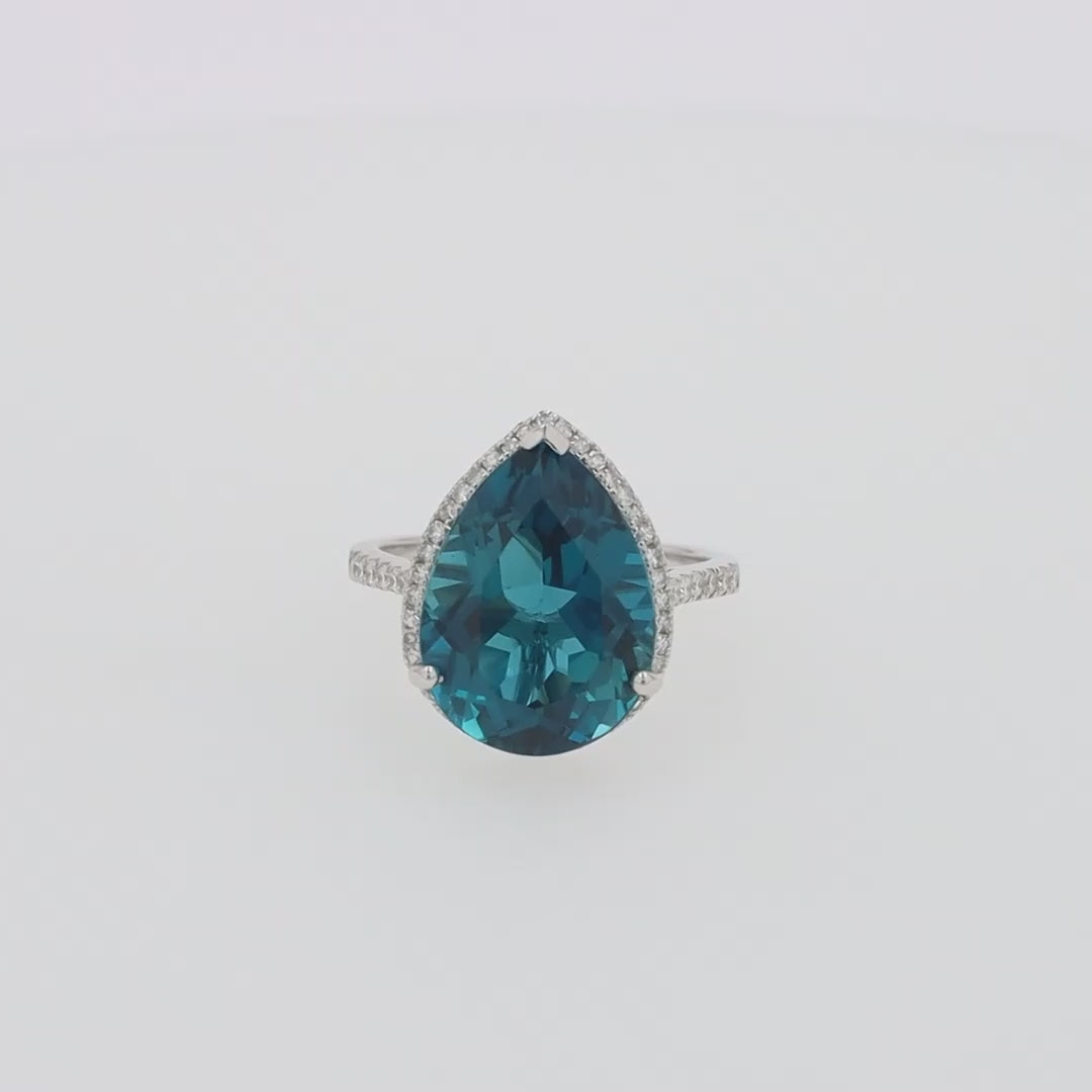 Translation missing: en.Ocean Bleu 14K Gold London Blue Topaz and Diamond Ring, 11.21 TCW