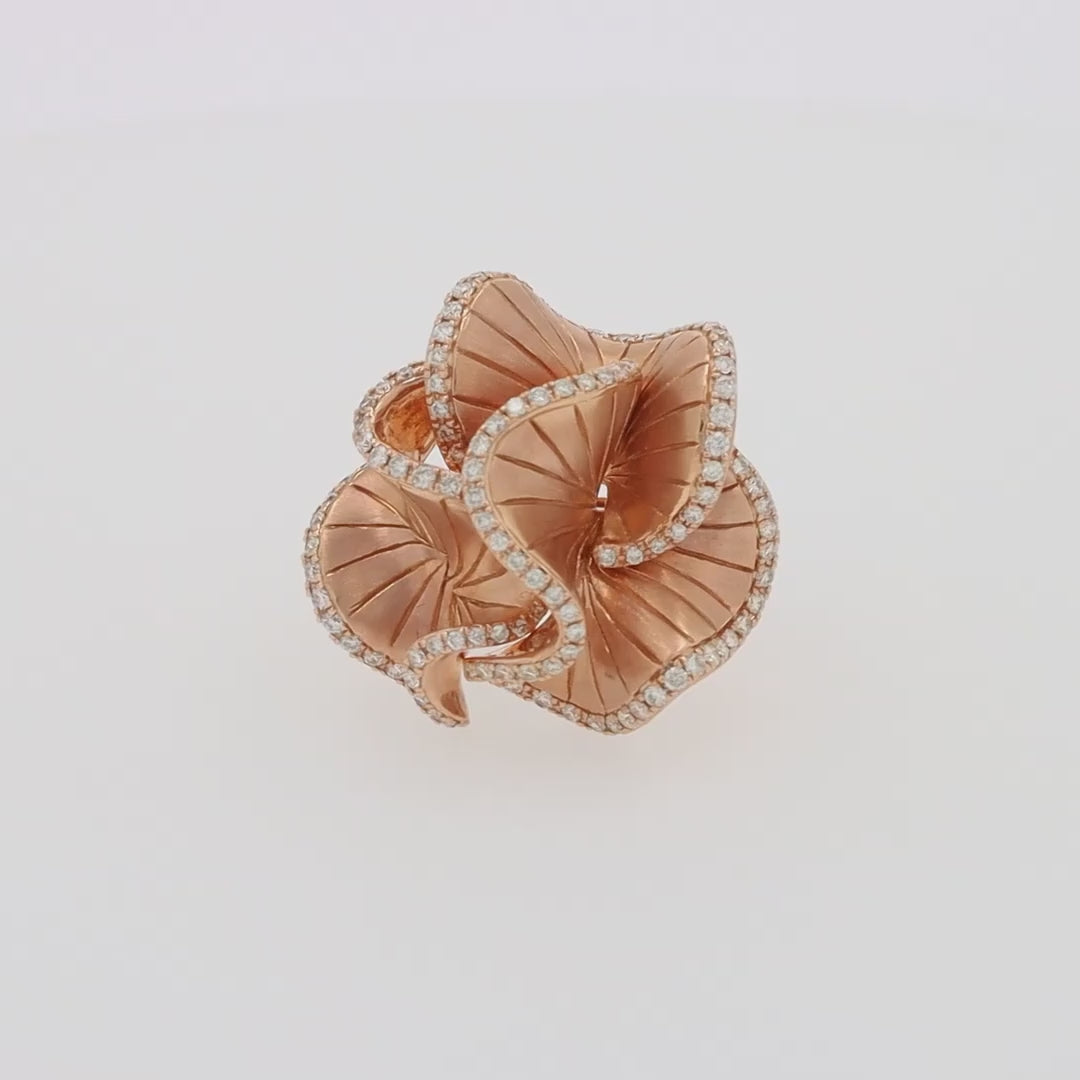 Translation missing: en.Pave Rose 14K Rose Gold Diamond Flower Ring, 0.90 TCW