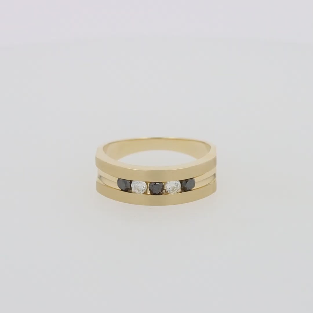 Translation missing: en.Mens 14K Yellow Gold Black and White Diamond Ring, 0.49 TCW