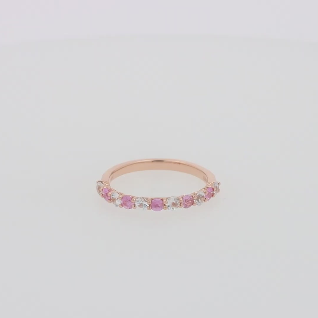 Translation missing: en.14K Rose Gold Pink and White Sapphire Band Ring, 0.94 TCW