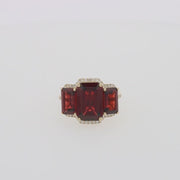 Bordeaux 14K Yellow Gold Garnet and Diamond Three Stone Ring, 8.62 TCW