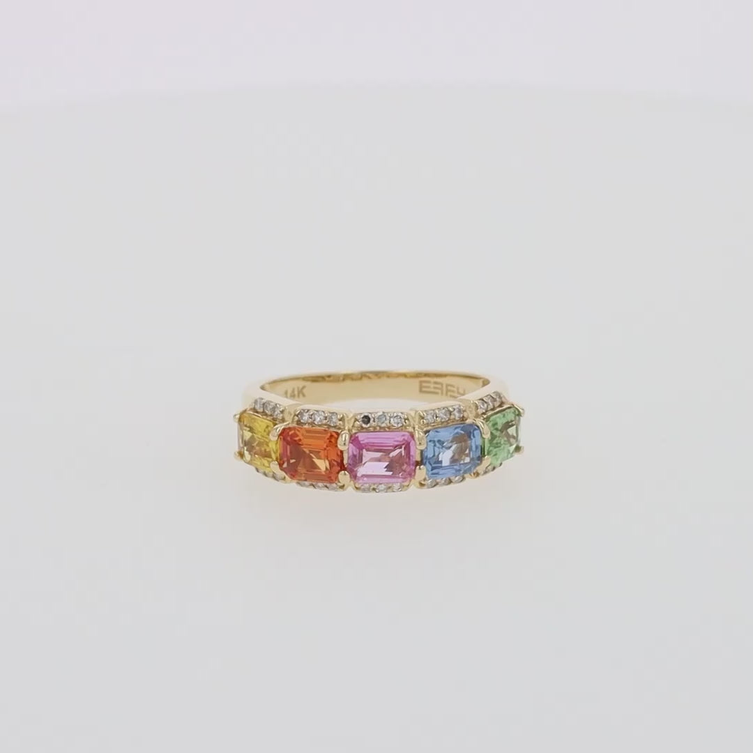 Translation missing: en.Watercolors 14K Yellow Gold Multi Sapphire and Diamond Ring, 2.59 TCW