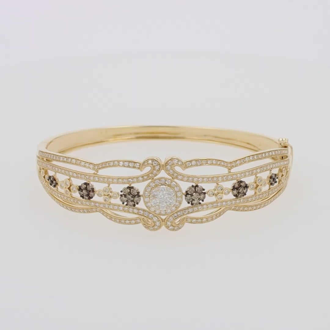 14K Yellow Gold Diamond Filigree Bangle, 2.03 TCW