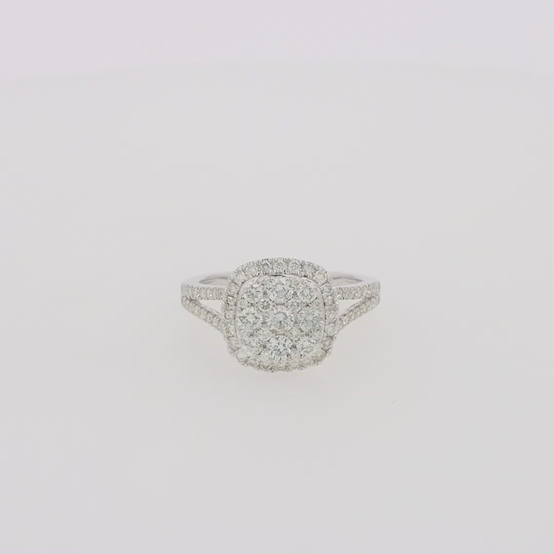 Pave Classica 14K White Gold Square Diamond Ring 0.97 TCW
