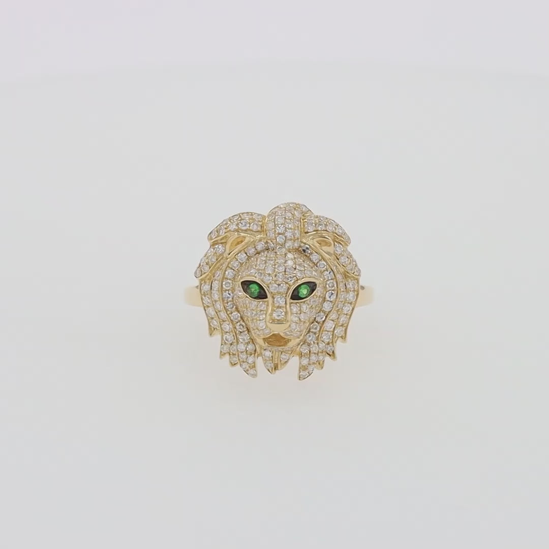 Translation missing: en.Safari 14K Yellow Gold Diamond and Tsavorite Lion Head Ring, 0.69 TCW