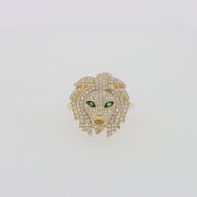 Safari 14K Yellow Gold Diamond and Tsavorite Lion Head Ring, 0.69 TCW
