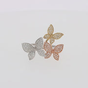 Trio 14K Tri Color Gold Diamond Butterfly Ring, 0.66 TCW