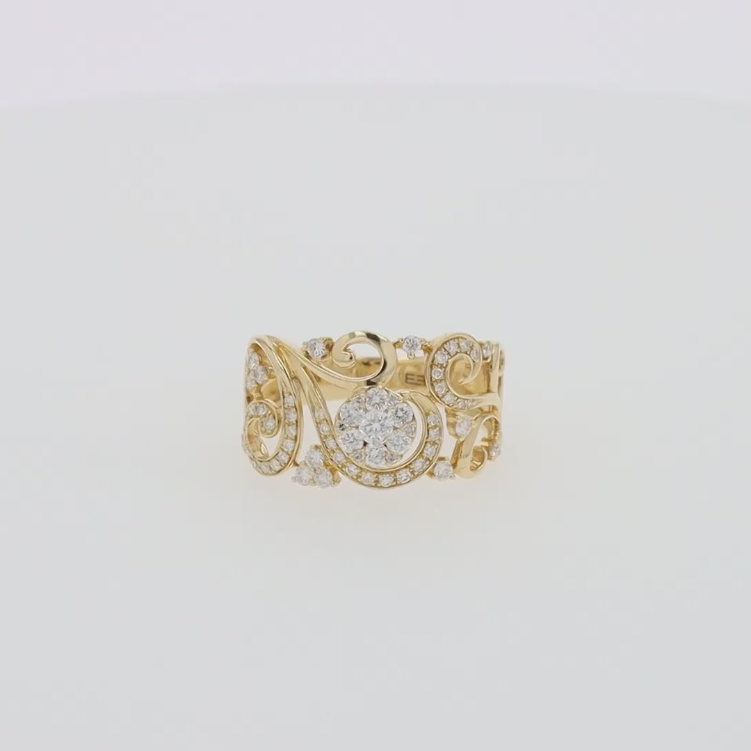 Translation missing: en.Bouquet 14K Yellow Gold Diamond Filigree Ring, 0.53 TCW