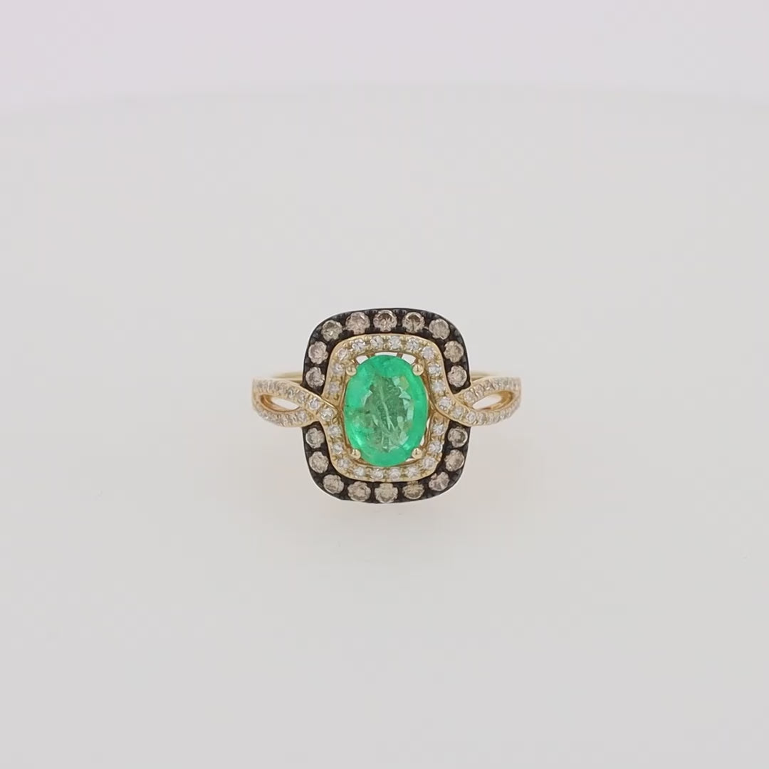 Translation missing: en.Brasilica 14K Yellow Gold Emerald, Espresso &amp; White Diamond Ring, 1.70 TCW