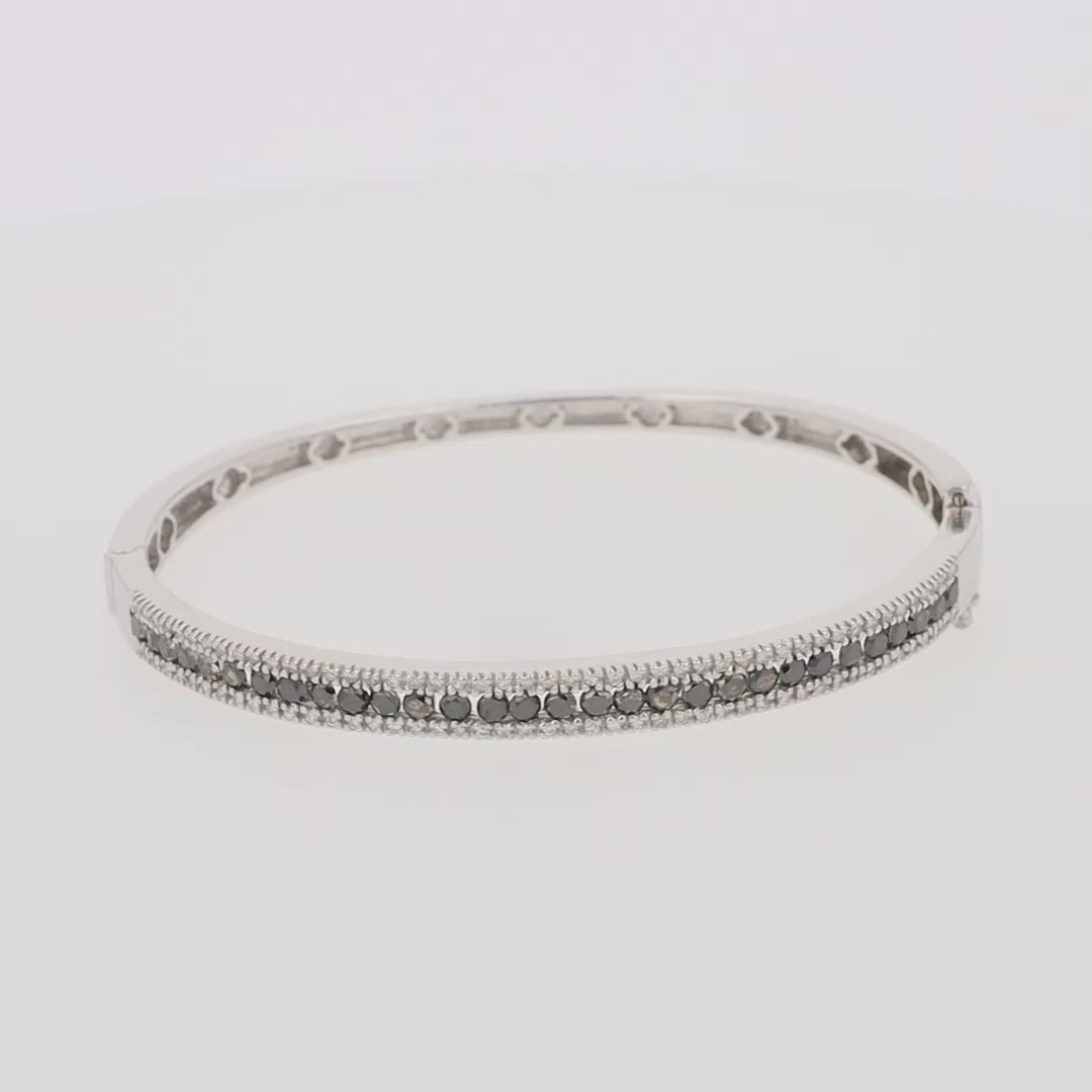Translation missing: en.14K White Gold Black and White Diamond Bangle, 2.13 TCW
