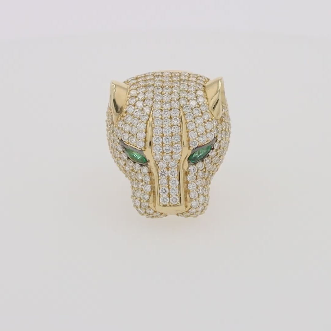 Translation missing: en.Limited Edition 14K Yellow Gold Diamond Panther Head Ring, 3.80 TCW