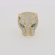 Limited Edition 14K Yellow Gold Diamond Panther Head Ring, 3.80 TCW