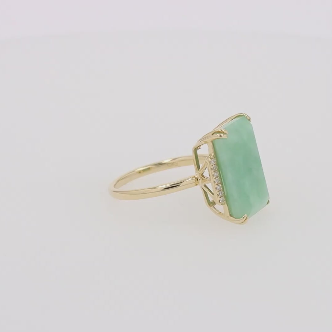 14K Yellow Gold Jade and Diamond Ring, 11.56 TCW