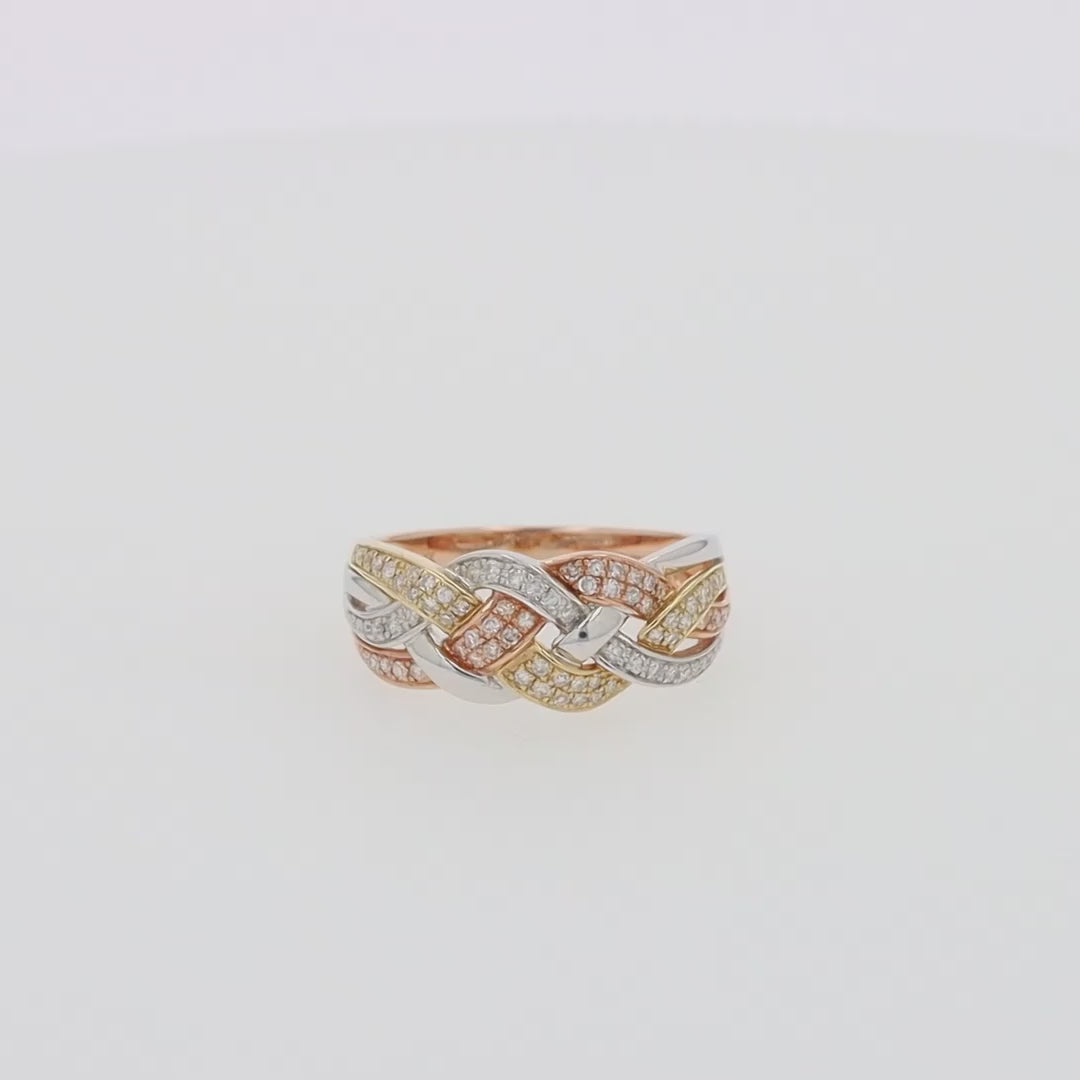 Translation missing: en.Trio 14K Tri Color Gold Diamond Braid Ring, 0.29 TCW