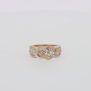 Trio 14K Tri Color Gold Diamond Braid Ring, 0.29 TCW