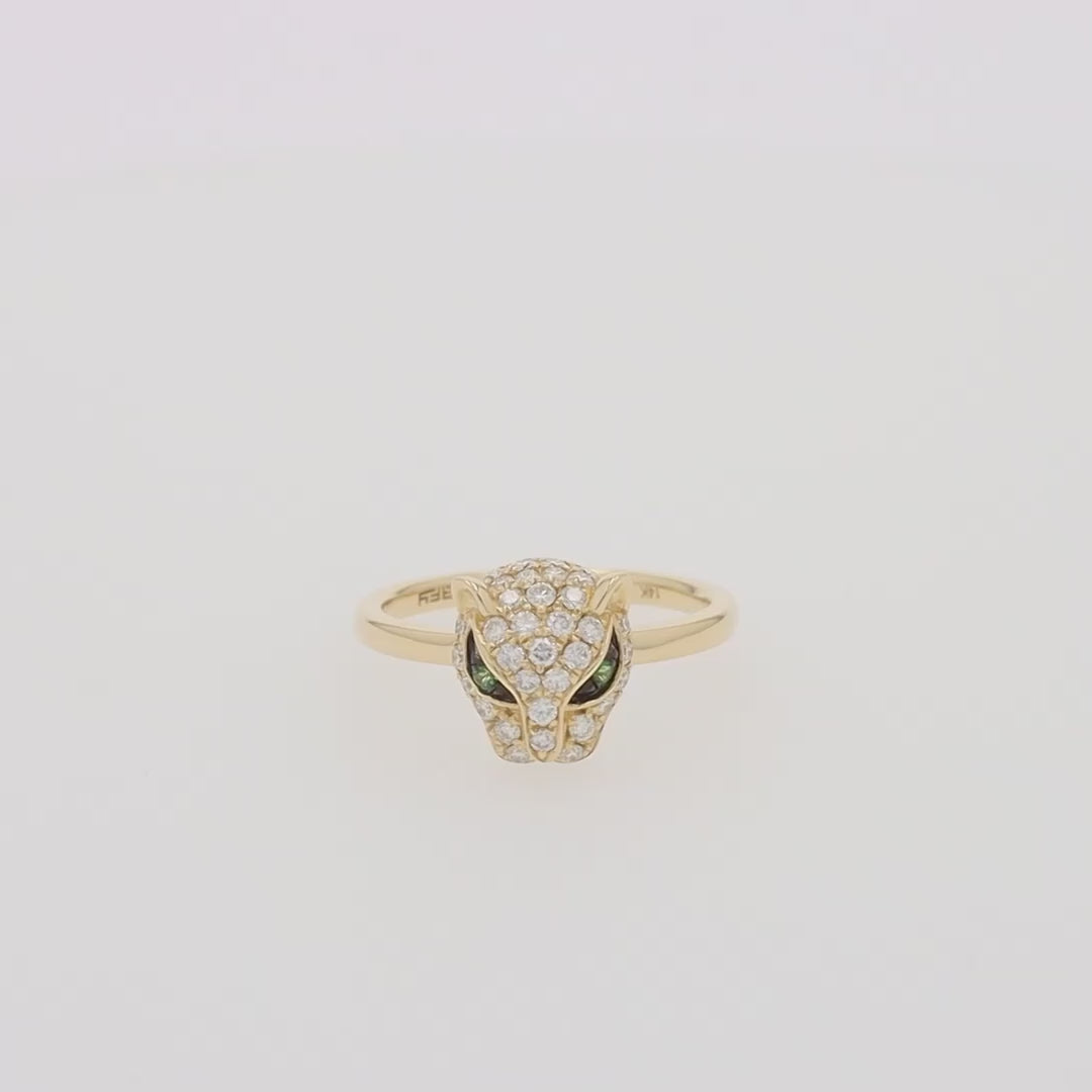 Translation missing: en.Signature 14K Yellow Gold Diamond and Tsavorite Panther Ring, 0.47 TCW