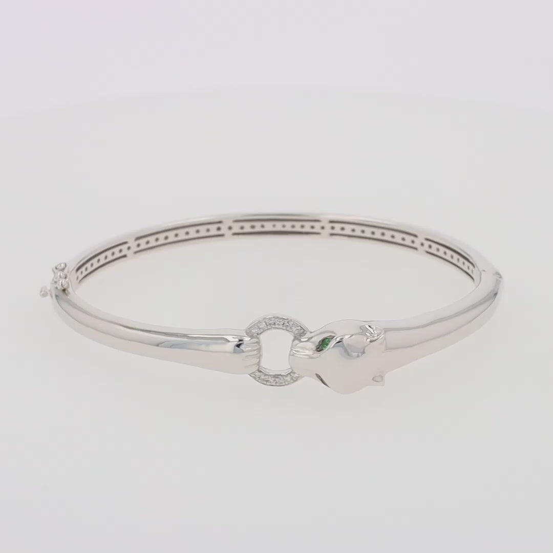 Translation missing: en.Signature Sterling Silver Diamond and Tsavorite Panther Bangle, 0.10TCW