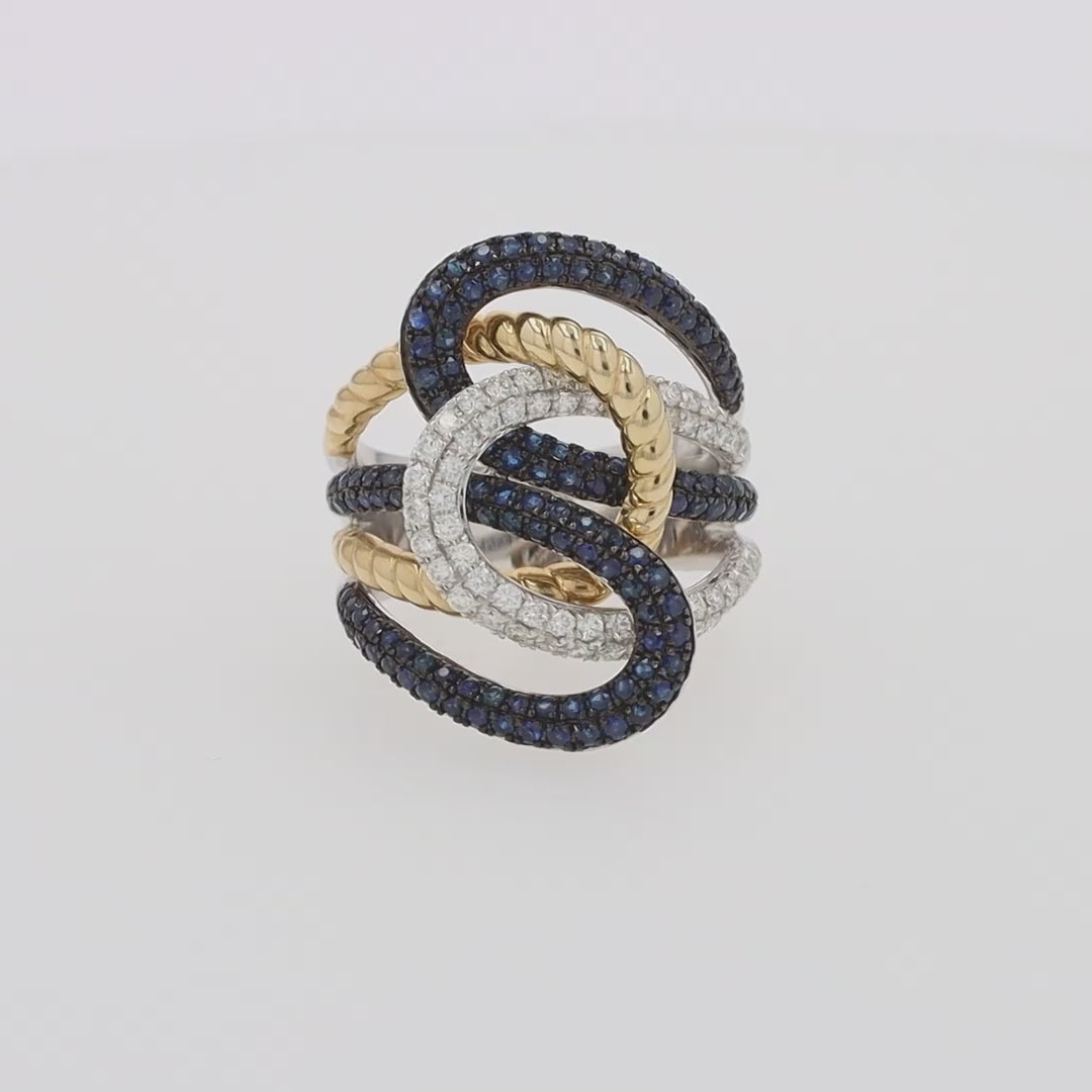 Translation missing: en.Royale Bleu 14K 2-Tone Gold Sapphire and Diamond Rope Ring, 2.39 TCW