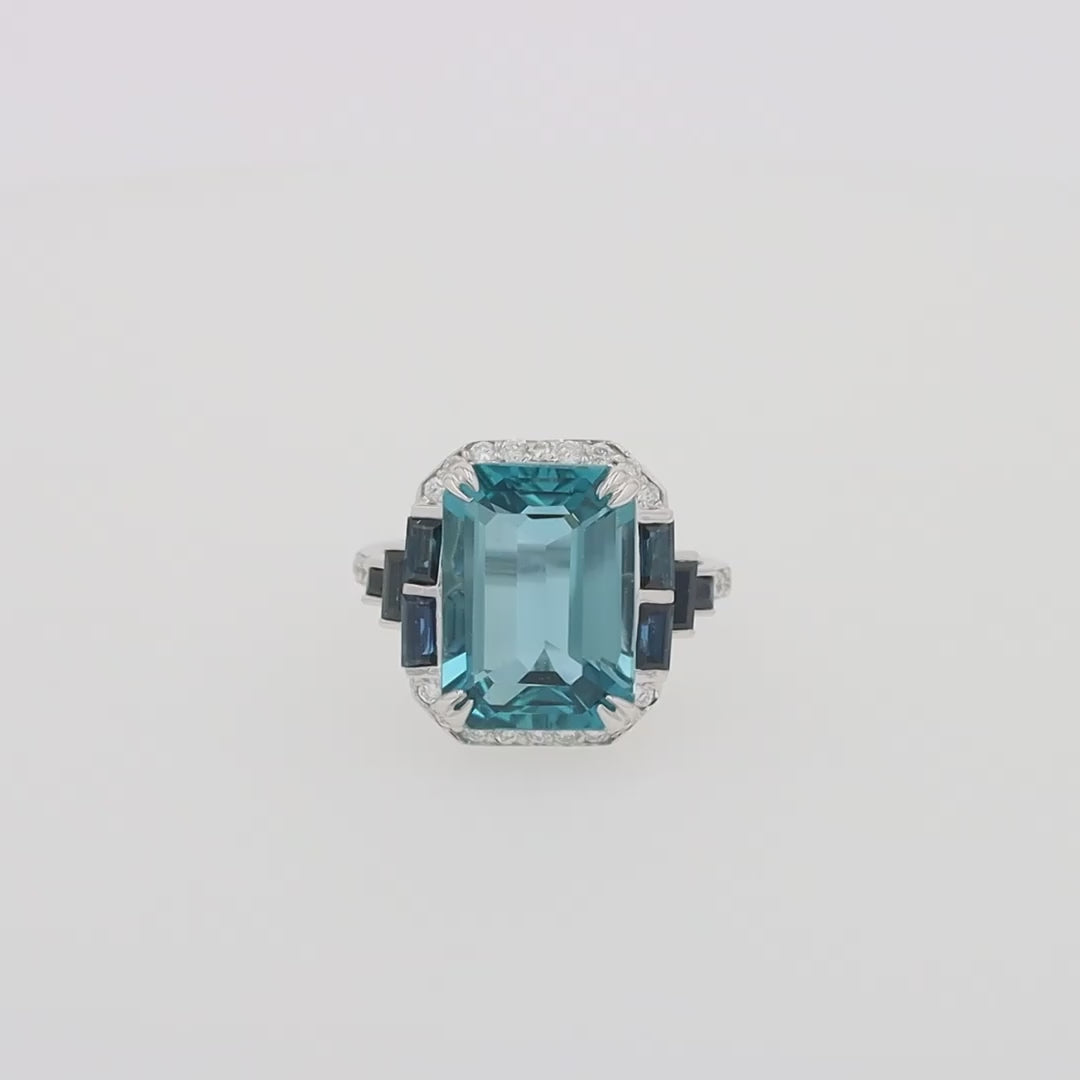 Translation missing: en.14K White Gold London Blue Topaz and Diamond Ring, 9.47 TCW