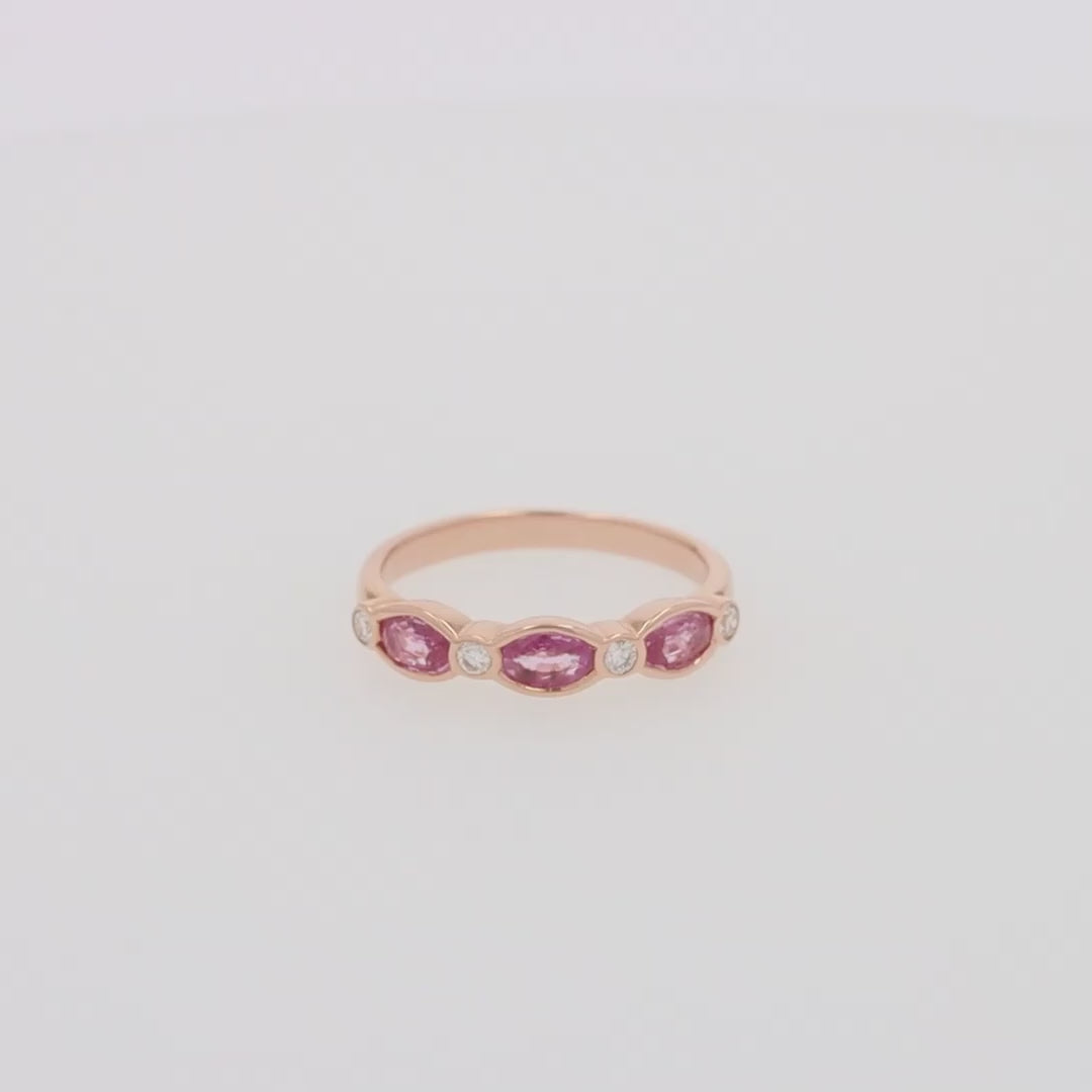 Translation missing: en.14K Rose Gold Pink Sapphire and Diamond Ring, 0.88 TCW