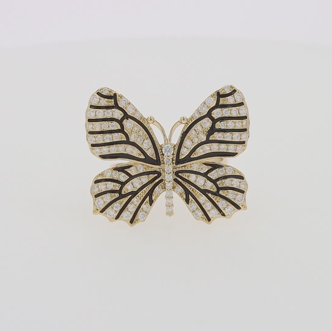 Translation missing: en.Nature 14K Yellow Gold Black and White Diamond Butterfly Ring