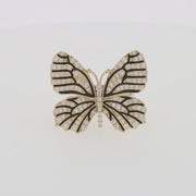 Nature 14K Yellow Gold Black and White Diamond Butterfly Ring
