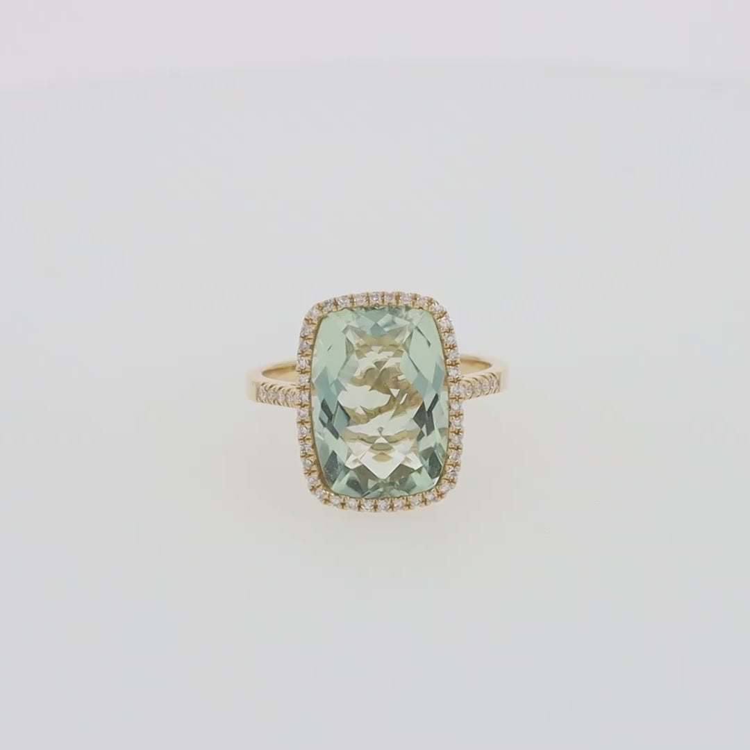 Translation missing: en.14K Yellow Gold Green Amethyst and Diamond Ring, 7.16 TCW