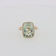 14K Yellow Gold Green Amethyst and Diamond Ring, 7.16 TCW